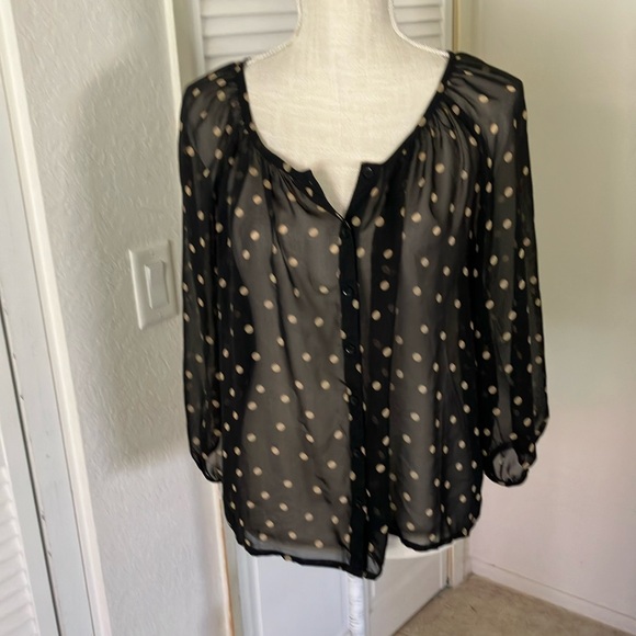 H&M sheer black and tan polka dot blouse size 8 good condition‎ - Picture 1 of 5
